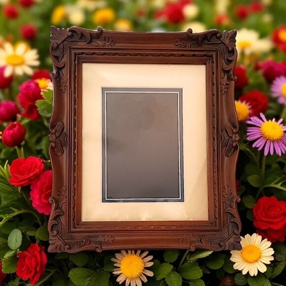 Ornate Faux Wood Picture Frame Photo Brown Vtg 70s Realistic Victorian Witchy - Picture 14 of 16